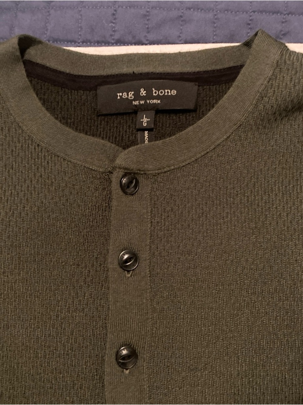 rag & bone Olive Green Waffle-Knit Henley Cardigan